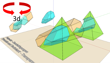 Geometrie; Körper mit ebenen Flächen (Polyeder); Pyramide, Sechskantprisma; Durchdringung - transparente Darstellung